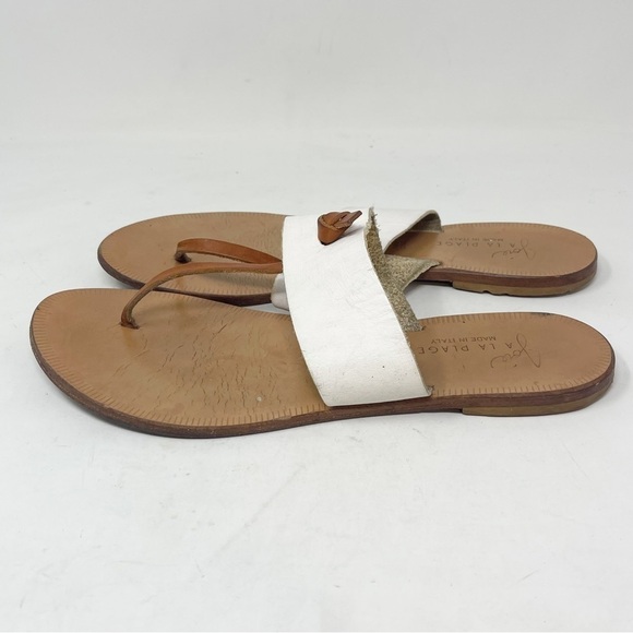 JOIE A LA PLAGE Women’s White Brown NICE Leather Sandals Size 38.5 US 8.5 - Picture 3 of 6